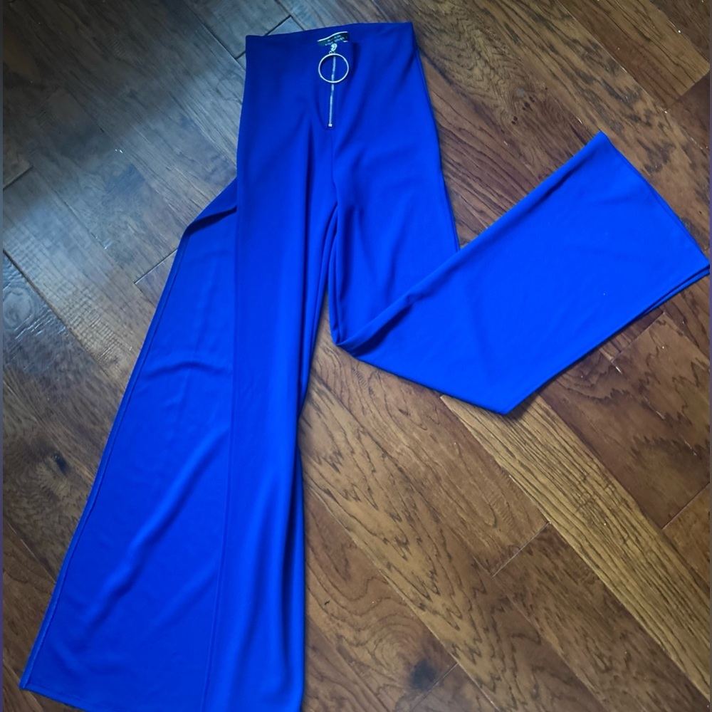 Blue Blush Royal Wide Leg Pants with Slits